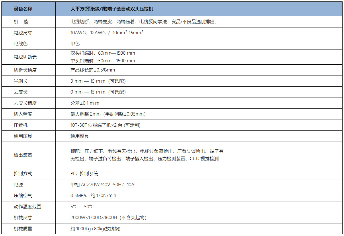 全自動端子機技術參數(shù)